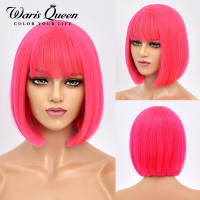 Short Bob Wig With Bangs Synthetic Wigs For Women Straight Ombre Rose Red Pink 12 Inch Heat Resistant Lolita Cosplay Party Hair2023