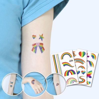 2Pcs Glitter Powder Waterproof Tattoos Sticker Hot Design Match Rainbow Face Sticker For Game Fans Gift
