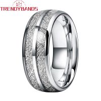 {BUSA Fashion Accessories} 8Mm Wedding Band Tungsten Engagement Rings For Men Women Domed Meteorite Inlay Comfort Fit