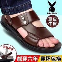 2023 summer new leather sandals men casual slippers soft bottom antiskid amphibious middle-aged cool driving