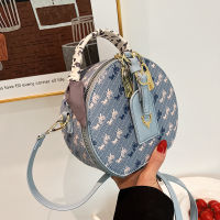 【cw】 Internet Celebrity Small round Bag for Women 2022 New Fashion Shoulder Bag Popular Texture Printed Silk Scarf Portable Messenger Bag