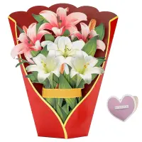 Paper Pop-Up Cards, Lilies Flower Bouquet 3D Popup Greeting Cards for Mom Mothers Day Greeting Cards
