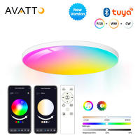 Avattto Tuya โคมไฟกลมติดเพดาน LED อัจฉริยะ24W สีขาวอบอุ่นหลอดไฟแขวนขาว24W RGBW