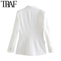 TRAF Women Fashion Office Wear Double Breasted Blazer Coat Vintage Long Sleeve Flap Pockets Female Outerwear Chic Tops