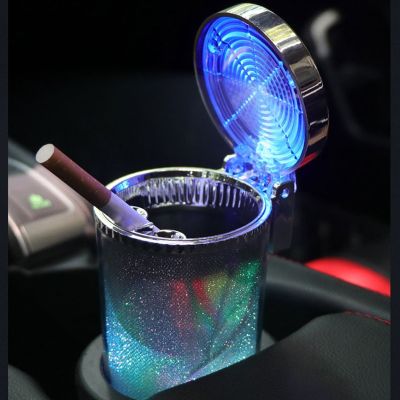 Car Ashtray Portable Bling Cigarette Smokeless Cylinder Cup Holder with Colorful LED Light Indicator Cigarette Cigar Ashtray ConTH