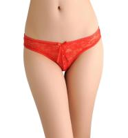 Red Lace Bow Sexy V Panty กางเกงในลูกไม้รูปตัววีสีแดงสุดเซ็กซี่ ประดับเพชรและโบว์