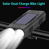 JumpingFish 1200mAh MTB Solar Bike Light Front Headlight Solar Power Bicycle Flashlight 2*30 LED Front Light Bicycle Accessories