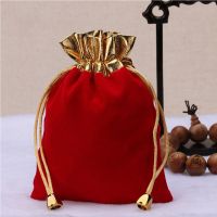 GERAL ผ้าสำลี ขอบทอง ถุงของขวัญ กำมะหยี่สีแดง กระเป๋าหูรูด กระเป๋าใส่เครื่องประดับ ของชำร่วยงานแต่งงาน