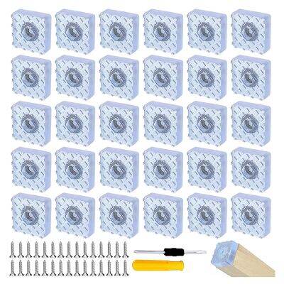 30 Pack Screw-on Rubber Feet Square Rubber Buffer 30 x 30 mm Protection Pads for Furniture Protection with Screwdriver