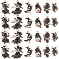 24Pcs 6 Styles Halloween Charms Gothic Theme Alloy Enamel Pendants Kalolary Coffin Crow with Rose Flower Dangle Charms for Halloween Party DIY Jewelry Necklace Bracelet Supplies