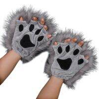 Q1FA 1 Pair Puffy Paw Gloves Half Finger Mittens Anime Lolita Gothic Furry Accessory for Animal Roleplay Long Fur Wolf Paws