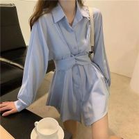 [COD] Shirt new style waist bandage suit design sense niche long sleeve inner gentle bottoming top women