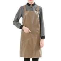 50LB Artificial Leather Waterproof Work Apron with Pocket Solid Color Kitchen Oil Proof Shop Bib for Women Men Cooking Grooming