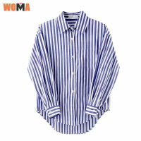 WOMA  เสื้อเชิ้ตยาวบางผู้ชายสีทึบหลวมลายขวางเสื้อลำลองเทรนด์เสื้อคาร์ดิแกนสดใสขนาดเล็ก