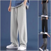 CODwuyan8340 【COD】Plus Size M-8XL Korean style solid color ice silk straight pants for men Seluar Lelaki Trendy Versatile Loose Casual Drape Teen Wide Leg Pants mens