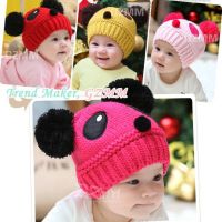 Baby Kids Cartoon Panda Ball Handmade Knitted Crochet Beanie Cap Winter Hat New