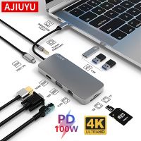 AJIUYU USB C HUB Tipe C ke HDMI stasiun Dok multifungsi kompatibel HDMI pembaca kartu SD/TF RJ45 PD USB3.0 adaptor Hub untuk iPad