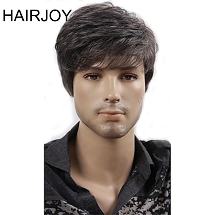 hairjoy-ตัดผมชั้นหยิกสั้นวิกผมสังเคราะห์ผู้หญิงผู้ชายสีน้ำตาลวิกผม4สีให้เลือก