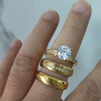 3ชิ้นชุดแหวนหมั้นแต่งงานสำหรับผู้ชายผู้หญิง Cz Moissanite Ladies Gents I You Couple 18K ชุบทอง Eheringe