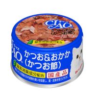 CIAO กระป๋อง - ทูน่าเนื้อขาวและปลาโอแห้ง 85g.