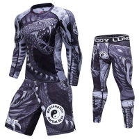 ผู้ชายยิมเสื้อ T กางเกงมวยมวยไทยกางเกงขาสั้น rashguard MMA คิกบ็อกซิ่งชุดออกกำลังกายกีฬาเสื้อชุด Jiu Jitsu BJ เสื้อยืด ！