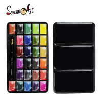 SeamiArt ชุดสีน้ำครึ่งกระทะเกรดศิลปิน12สี,ชุดสีน้ำพร้อมกล่องโลหะพกพา1ชิ้น