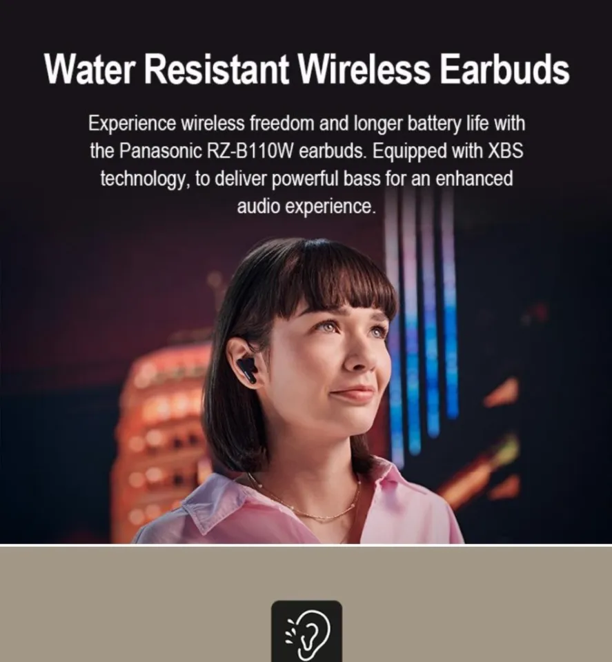 Panasonic ErgoFit True Wireless Earbuds with Noise Cancelling, in Ear Headphones with XBS Powerful Bass, Bluetooth 5.3, Charging Case - RZ-B310W