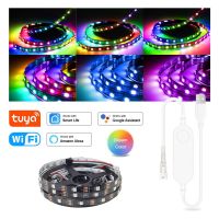 Tuya Wifi WS2812B RGB 5050 USB LED Strip Light DC5V Addressable Flexible Rgb Tape Smart Home Decor Backlight For Alexa  Google LED Strip Lighting