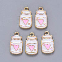 10pc Alloy Enamel Pendants Cup Light Gold White 17x9.5x1.5mm Hole: 1.4mm