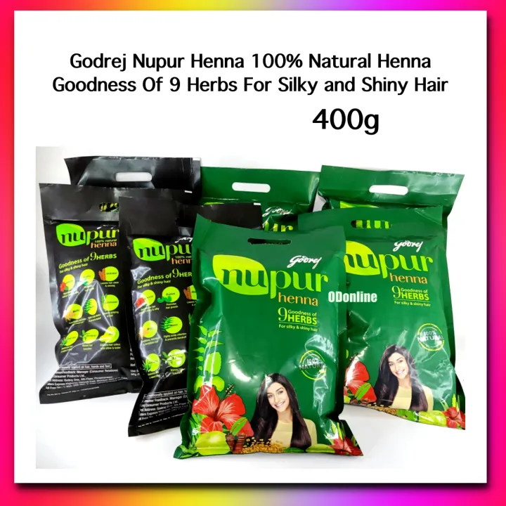 Godrej Nupur Henna 100% Natural Henna Goodness Of 9 Herbs for Silky and Shiny Hair 400g | Lazada Singapore Godrej Nupur Henna 100% Natural Henna Goodness Of 9 Herbs for Silky and Shiny Hair 400g | Lazada Singapore