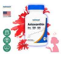 นูทรีคอสท์ แอสต้าแซนทีน 6 mg x 120 เม็ด สาหร่ายแดง แอสตาแซนธิน Nutricost Astaxanthin / กินร่วมกับ ไบโอติน บิลเบอร์รี่ คอลลาเจน น้ำมันปลา โอเมก้า 3 กลูต้าไธโอน เลซิติน ลูทีน ไลโคปีน พิคโนจีนอล ขมิ้นชัน วิตามินซี อี