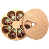 1PCS Pill Case Storage Box Solid Wood Pill Box Compartment Weekly Medicine Tablet Dispenser Splitters 7-day Pill Box Medicine  First Aid Storage