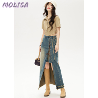 Molisa Fashion กระโปรง กระโปรงยีนส์ กระโปรงทรงเอ ทันสมัย ทันสมัย คลาสสิค สบาย WWY23000J2 43Z231025