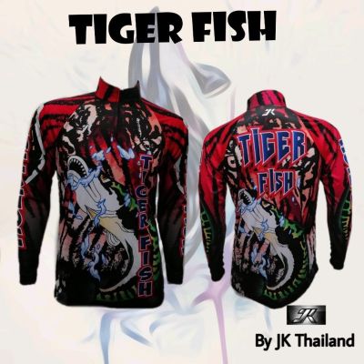 เสื้อตกปลา JK THAILAND ลาย Tiger Fish สีแดง ป้องกันรังสี UV 80-90% สีไม่ตก แห้งเร็ว