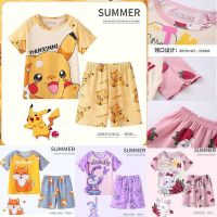 【Ready Stock】 ✔△ C22 Summer Childrens Pajamas Air-Conditioning Clothes Set Boys Girls Short-Sleeved Homewear Kids