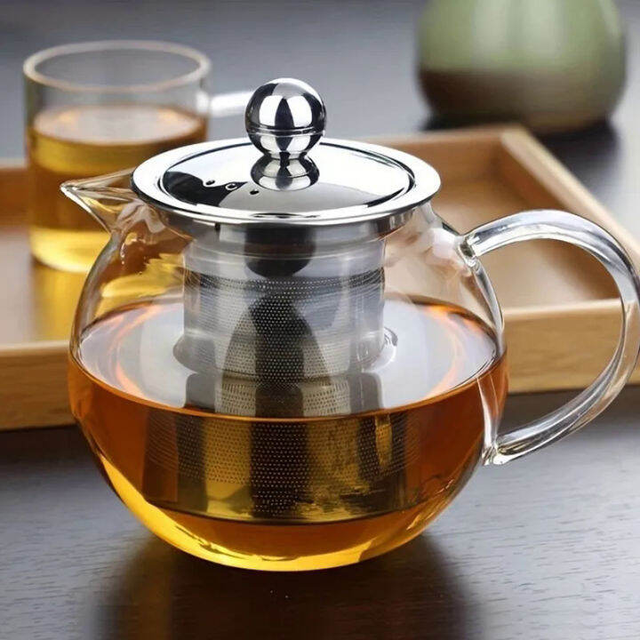 950ml Clear Glass Tea Kettle ,With Removable Stainless Steel Strainer ...