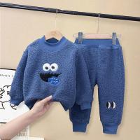 Children Clothes Set Winter Kids Boys Letter Suit Pullover Sweater + Trousers Baby Fashion Girls Stitching Plus Velvet Clothes