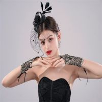 △۞✴ New Wedding Dress Hook Finger Short Lace Embroidery Strap Gold Black Gloves