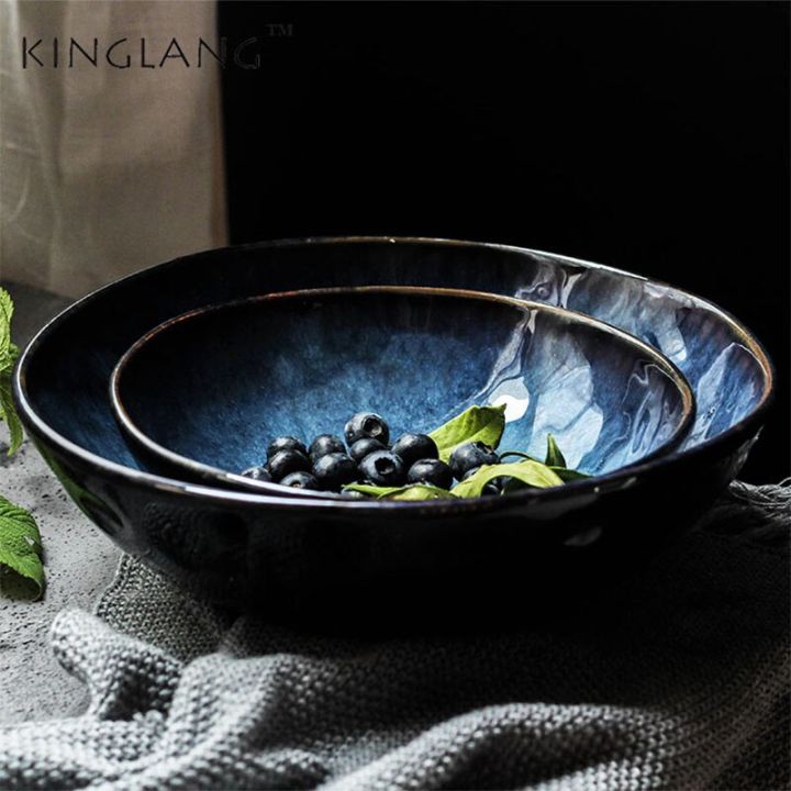 kinglang-ชามซุปใบใหญ่บะหมี่ชามเซรามิก3ขนาดสีฟ้าแบบนอร์ดิกสลัด-guanpai4อุปกรณ์เครื่องใช้บนโต๊ะอาหารสำหรับร้านอาหารขายส่ง