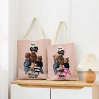 Fashion Cute Super Mom Baby Market Shopping Bag Double Sided Print Women Foldable Linen Handbag Portable Convenient Storage Tote