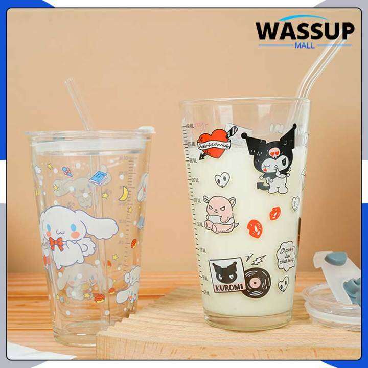 FREE STRAW AFGK Sanrio Cute Glass Mug With Scale 370mL Hello Kitty ...