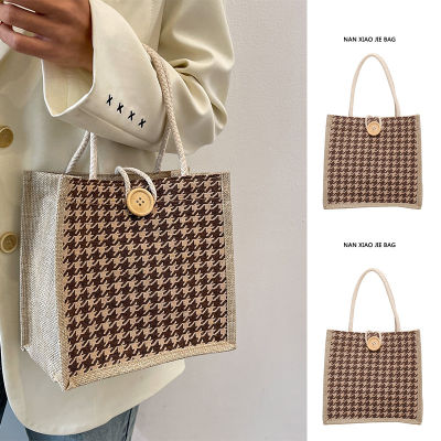 Wholesale Linen Hand Carrying Houndstooth Rice Bag Korean Style All-Match Handbag For Going Out Bag Female 2023 New Linen Bag