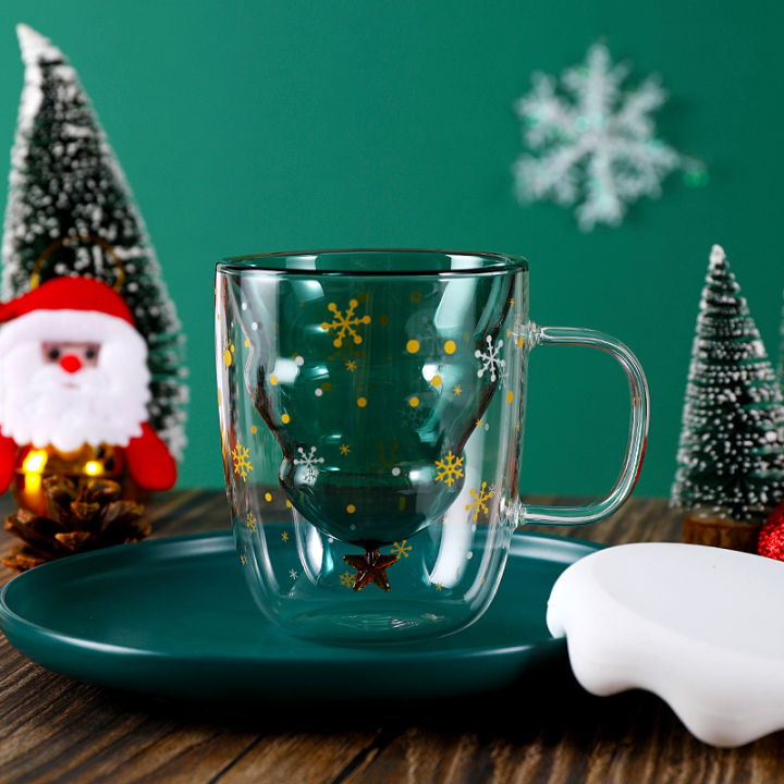 ต้นคริสต์มาสคู่กระจกปาร์ตี้-drinkware-ของขวัญคริสต์มาสมนุษย์หิมะแก้วดำเนินการเกี่ยวกับดื่มขวดความร้อนฉนวนถ้วยกาแฟ1ชิ้น