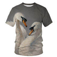 2023 New2023ผู้ชายและผู้หญิงใหม่บุคลิกภาพ Tops Mens แฟชั่น3D พิมพ์ตลก Swan สัตว์ Casual T-Shirt