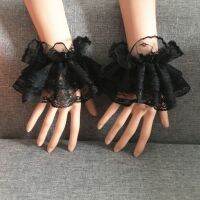 Dudu SHOP ถุงมือลูกไม้สีดำลายดอกไม้,ปลอกหุ้มมือสไตล์ Steampunk Lolita แนวฮาโลวีน