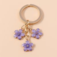 Cute Enamel Keychain Colorful Sakura Flower Key Ring Sweet Key Chains for Women Girls Handbag Accessories DIY Jewelry Gifts Key Chains