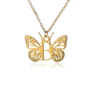 Butterfly Initial Necklace Personalized Hand Stamped - with Silver Butterfly  Charm and Swarovski Bead - Indie Etc