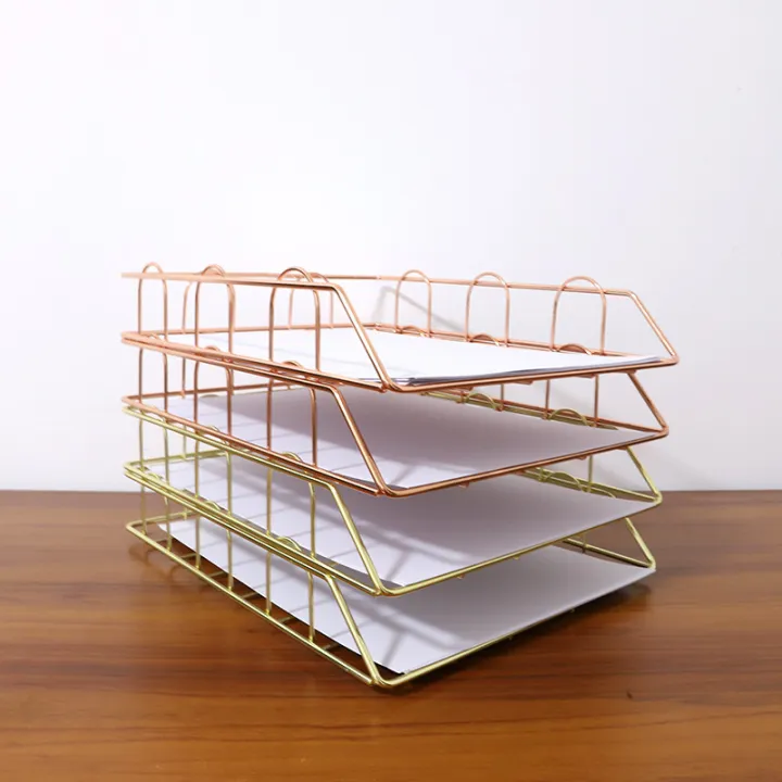 1 pc Nordic style rose gold stackable high file rack metal wrought iron ...