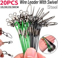 【LZ】▣  20pcs 15/20/25cm Stainless Steel Wire Leader Fishing Leash With Swivel 50LB Anti-bite Line Leadcore For Lure Accessories Pike