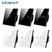 ▥♦ Wall Touch Switch EU Standard 220V Tempered Crystal Glass Panel 1/2/3 Gang 1 Way Lamp Light Sensor Switches on Off Interruttore